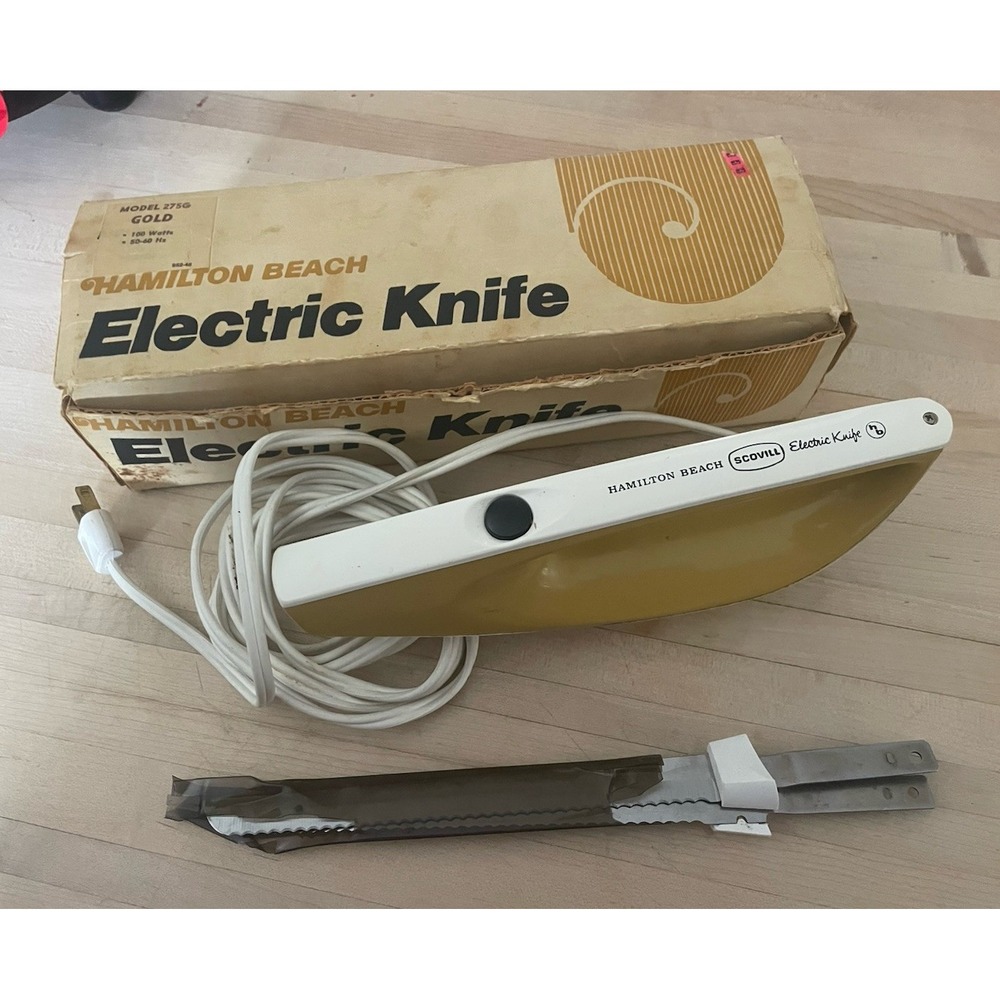 Hamilton Beach Electric Knife Set Vintage 1970s Model 290 ~ Gold
